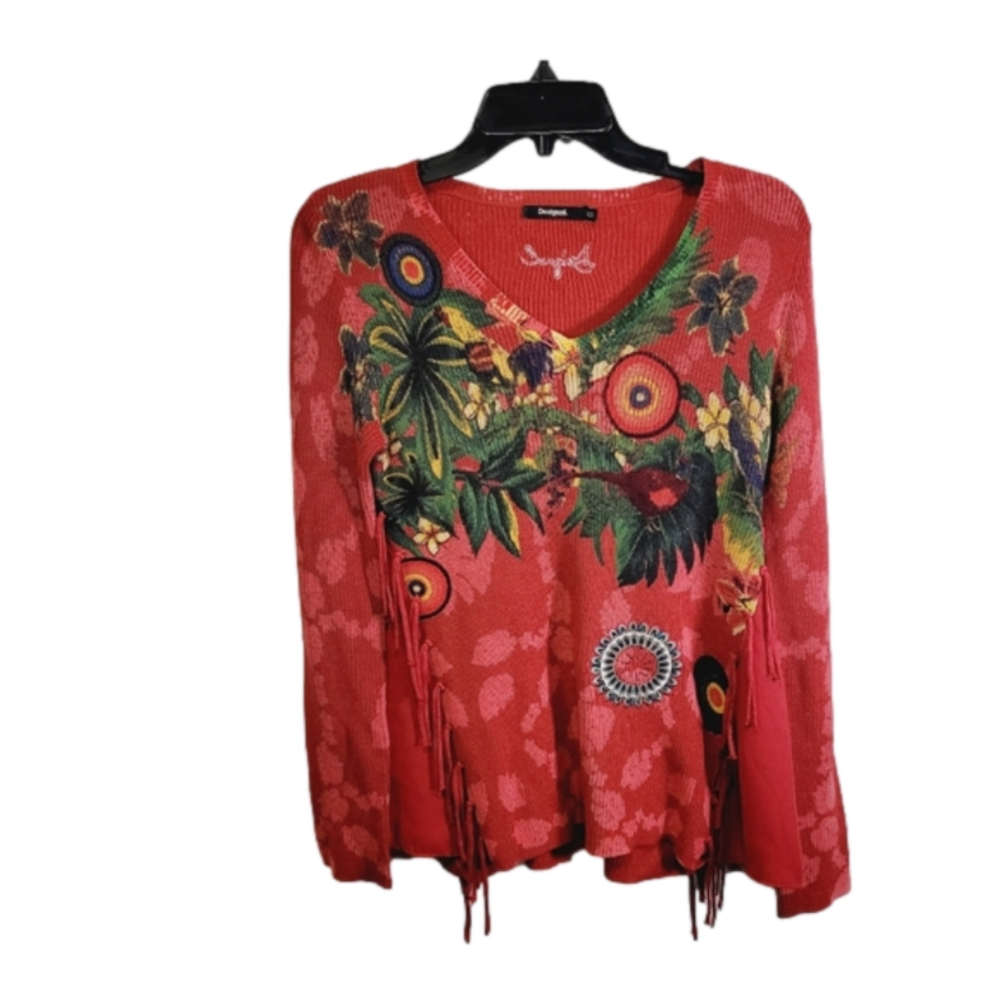 Desigual boho printed fringe sweater